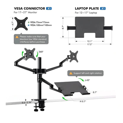 Gamvity 3-in-1 Adjustable Triple Monitor Arm Desk Dual Arm Stand product image