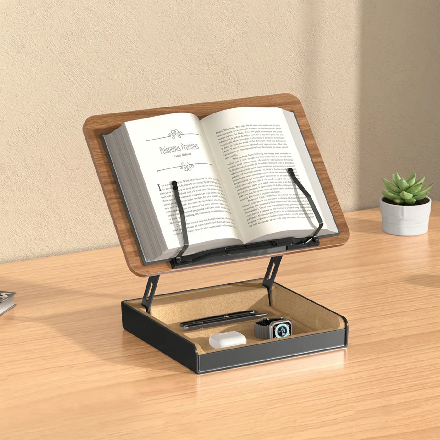 Gamvity Multi-Function Adjustable Wooden & Aluminum Laptop Stand Storage Base