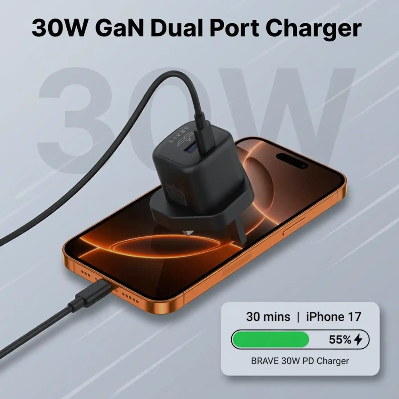 BRAVE BTC-42 30W GaN Wall Fast Charger - Black product photo