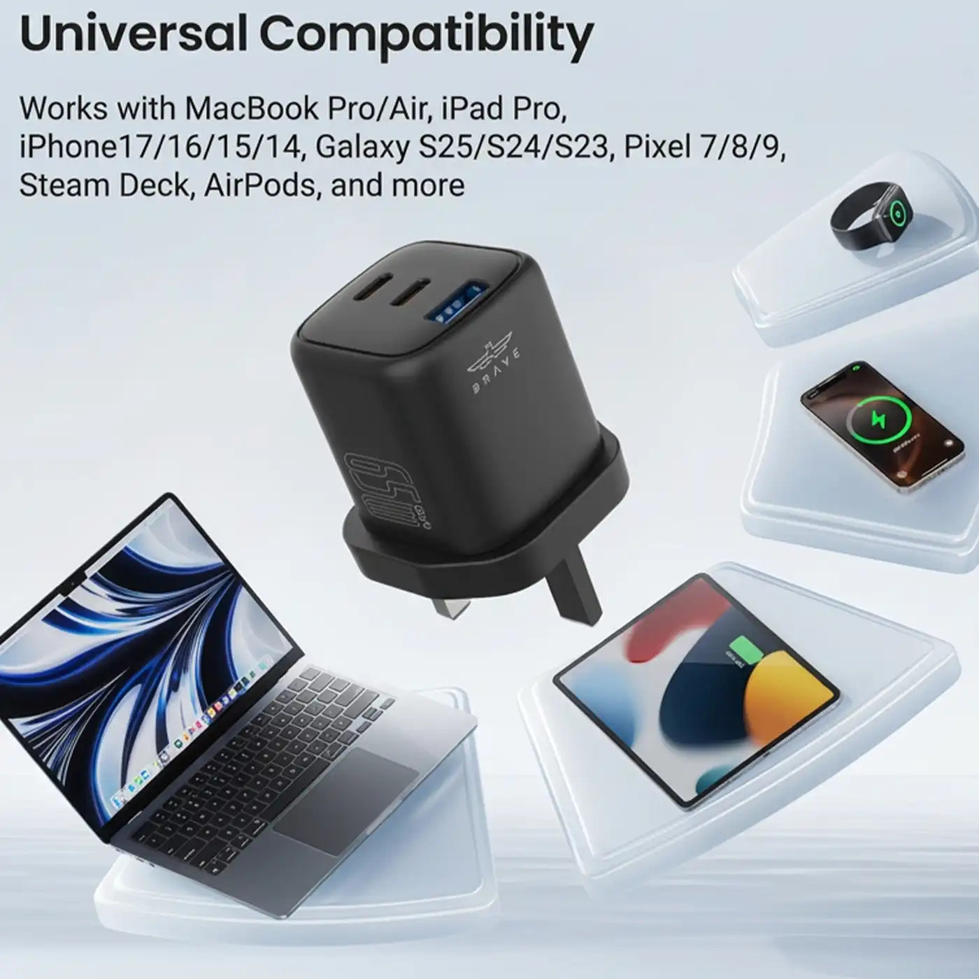 BRAVE BTC-44 65W GaN 3-Port USB-C Fast Charger - Black additional product image