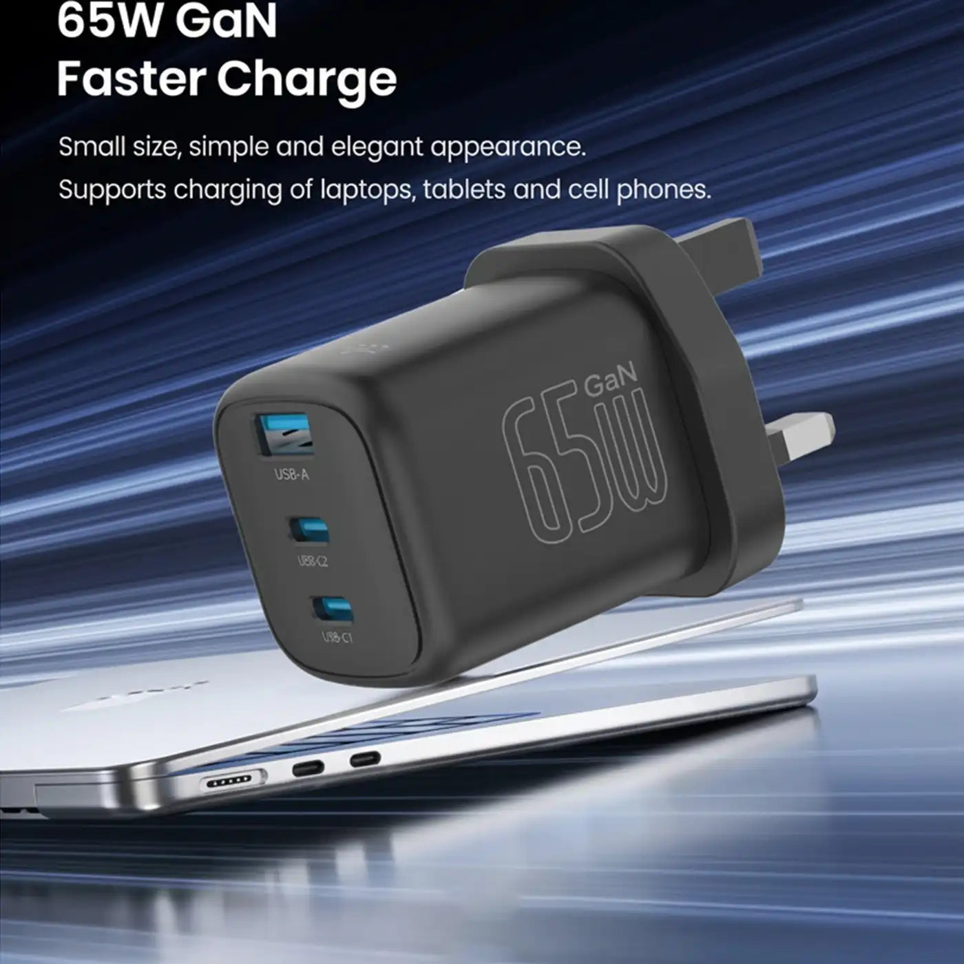 BRAVE BTC-44 65W GaN 3-Port USB-C Fast Charger - Black product image