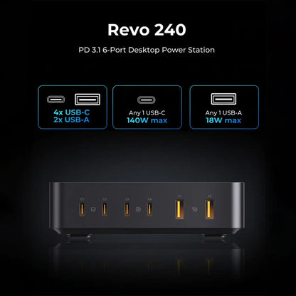 VOLTME Revo 240W 6-Port GaN Desktop Power Station Black product photo