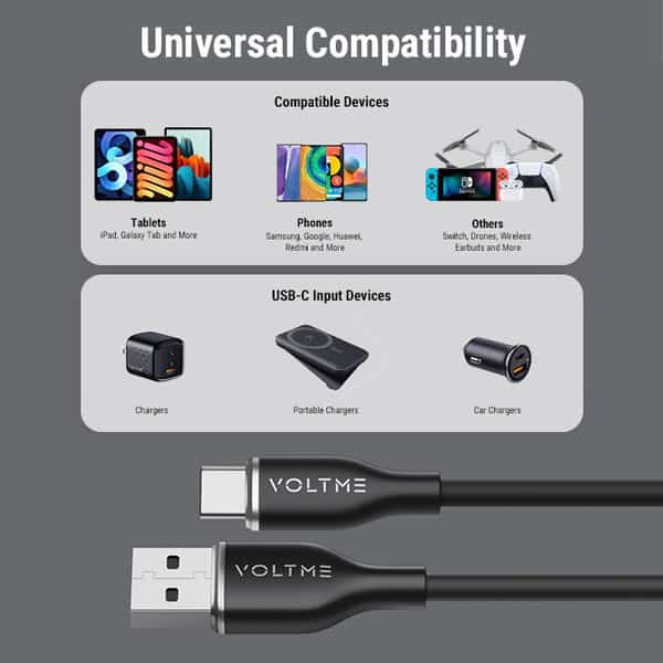 Voltme Powerlink Moss Liquid Silicon Cable USB A to Type C 3A 1M 60W Black product image