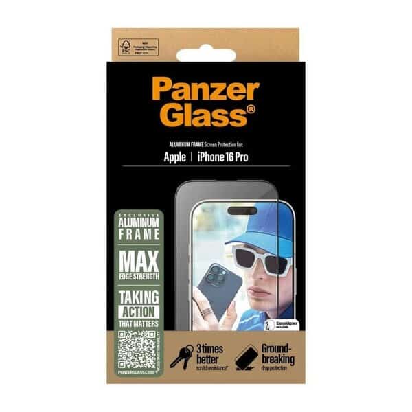 PanzerGlass iPhone 16 Pro Aluminium Frame Ultra-Wide Fit Screen Protector - 9H