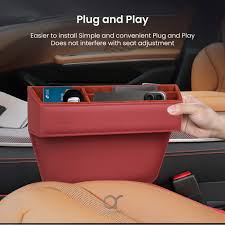 Brave CAR STORAGE ORGANIZER LEATHER CAR SEAT GAP STORAGE -Red