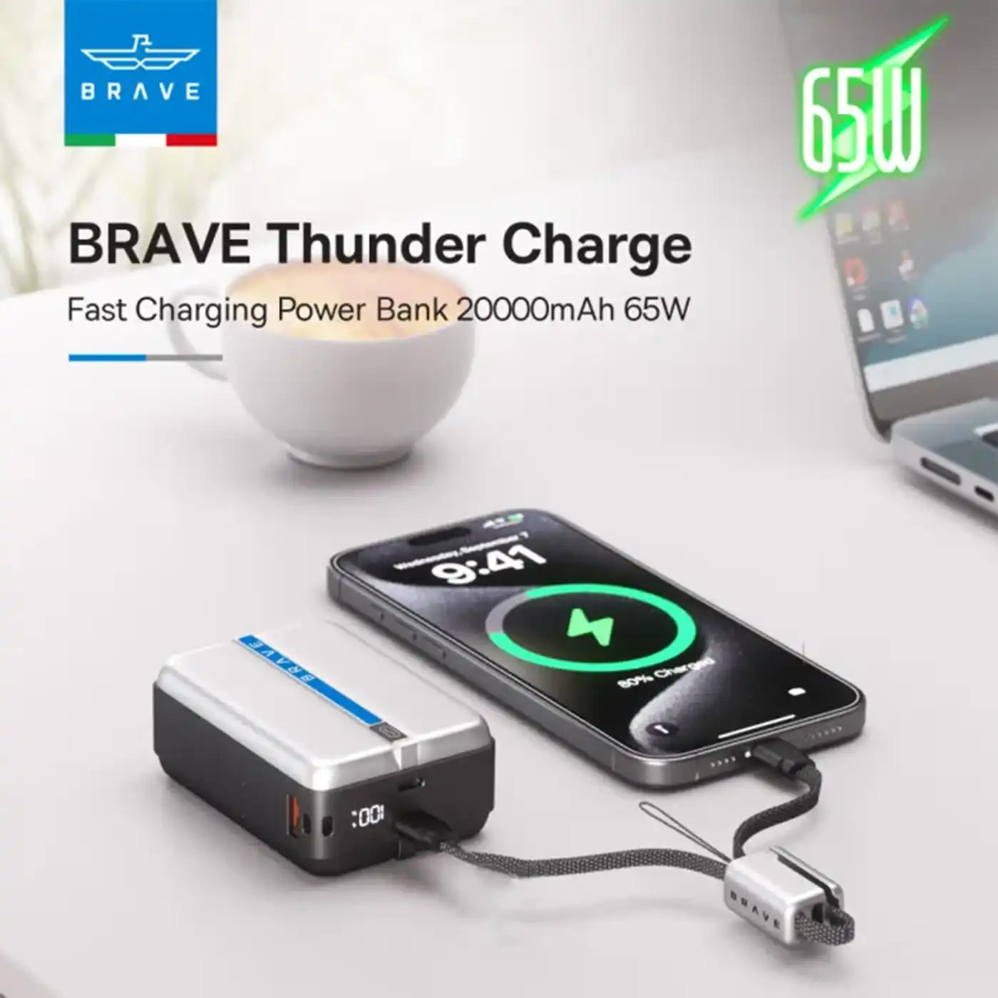BRAVE BP-28 Thunder Charge 20000mAh 65W Power Bank Grey Black product photo