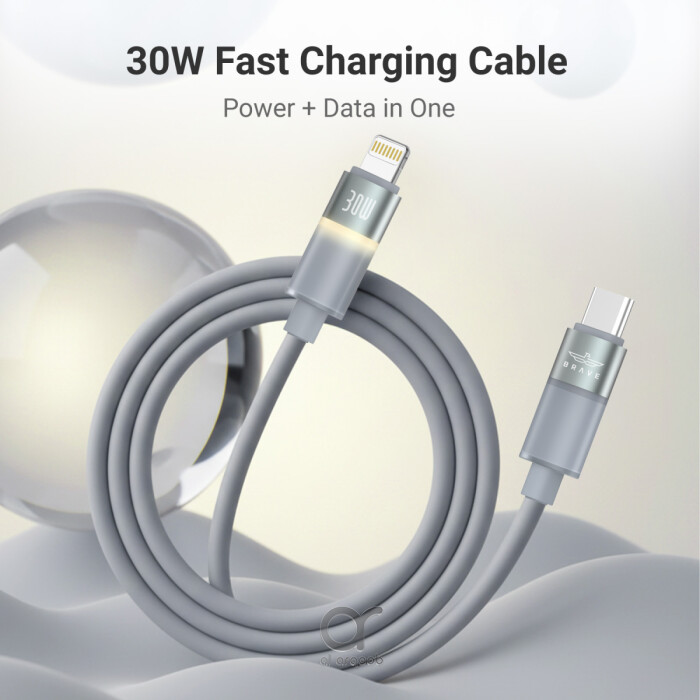 Brave BDC-50 FlexCharge Pro 30W USB-C to Lightning Cable Fast Charging 1M - Grey