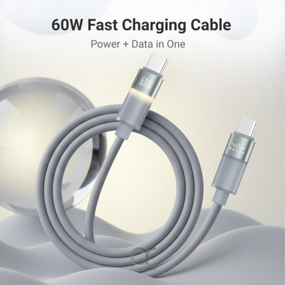 Brave BDC-51 FlexCharge Pro 60W Type-C to Type-C Cable Fast Charging 1M - Grey