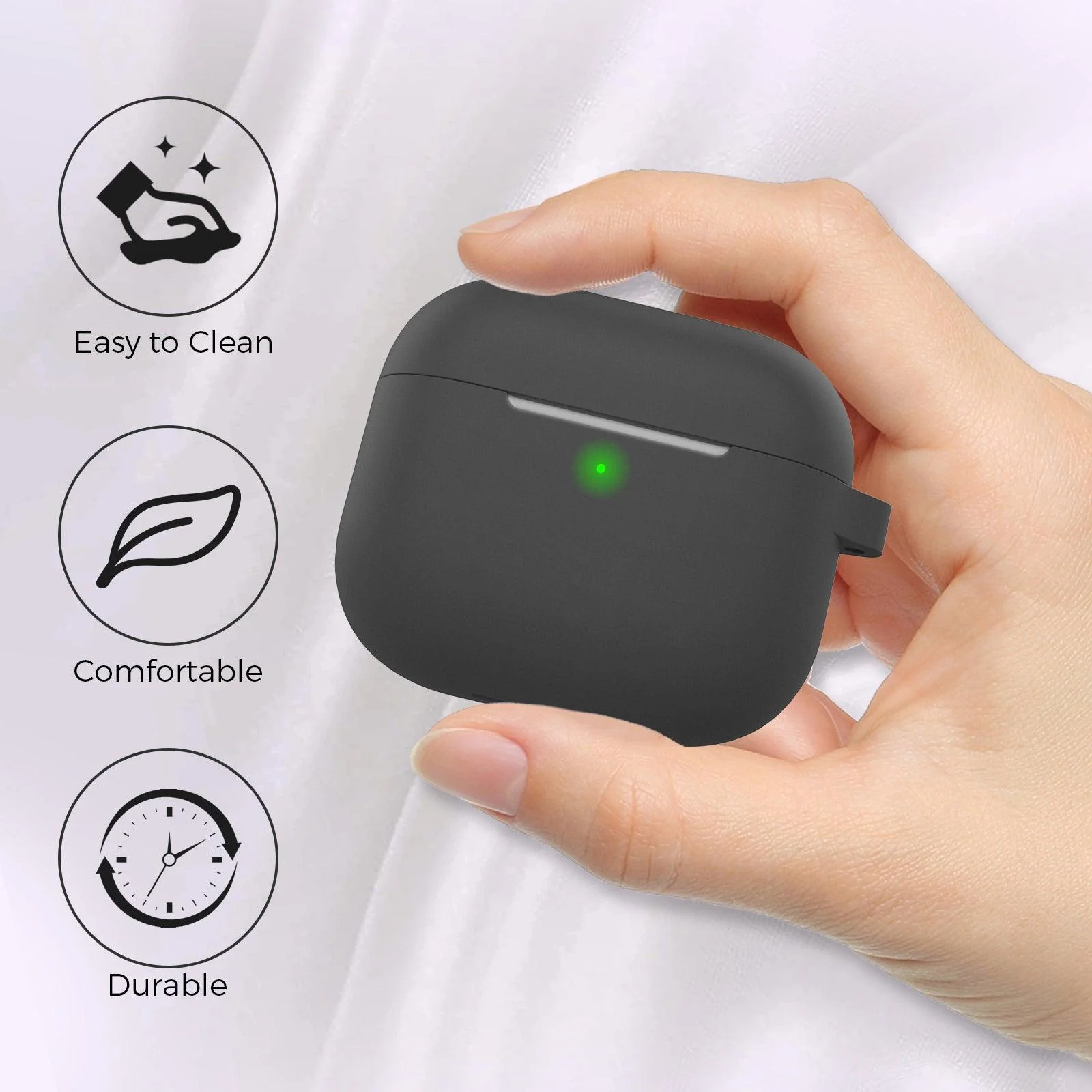 Ahastyle Silicone Keychain Case for Apple AirPods 3 Black product photo