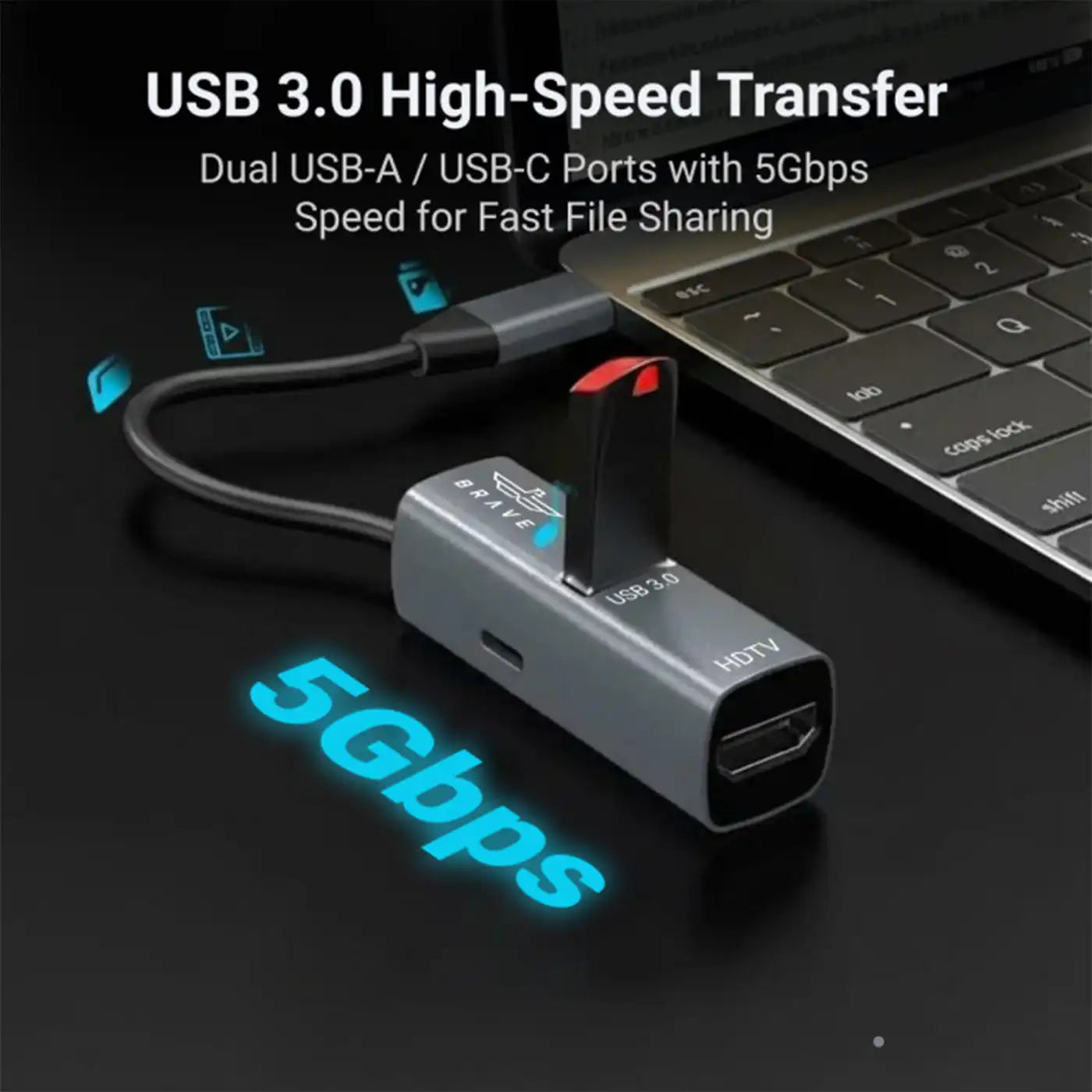 BRAVE BraveLink USB-C 3-in-1 Adapter BH-03 with 4K HDMI - Grey additional product image