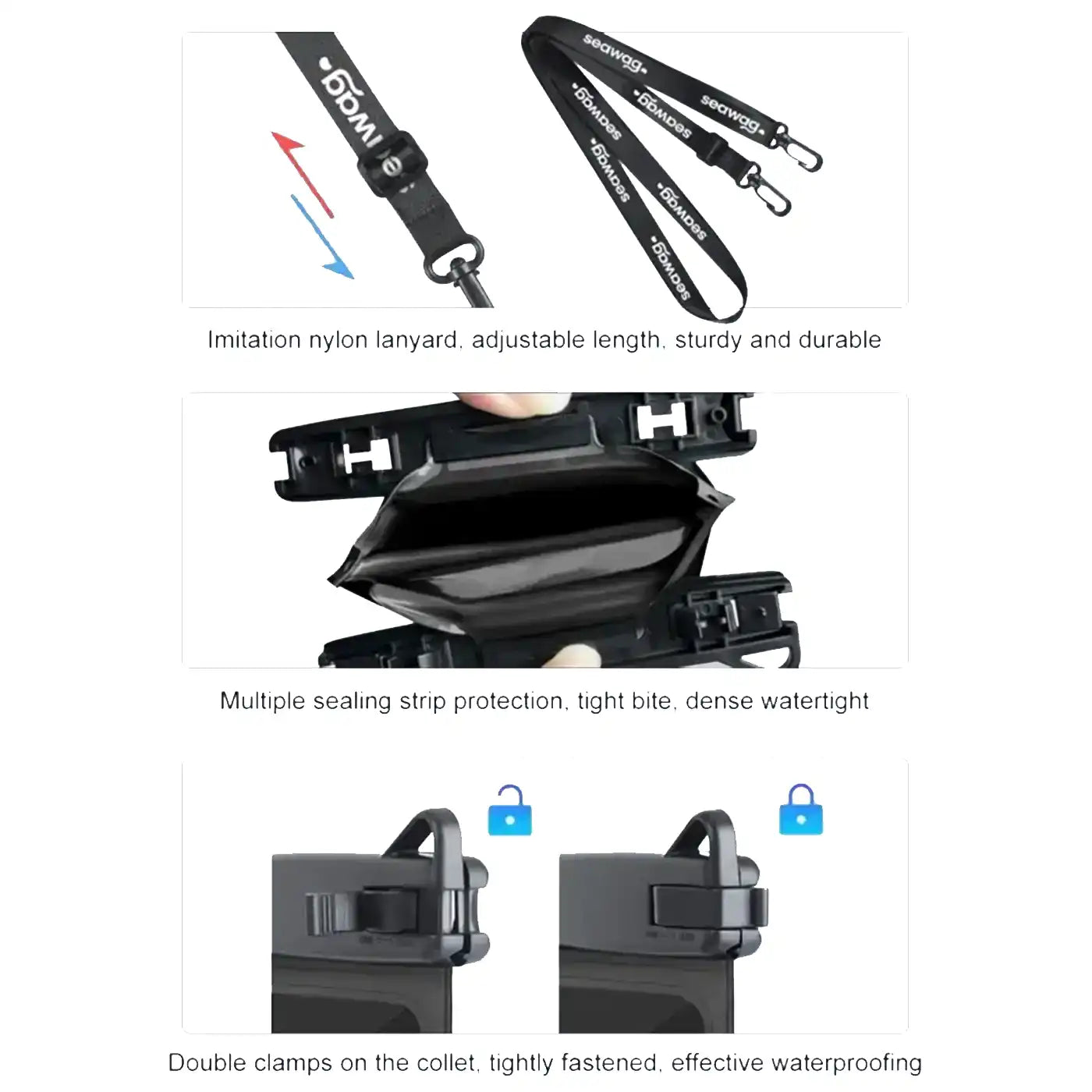 Seawag PLUS 7.5" IPX8 Waterproof Phone Case with Dual Pockets