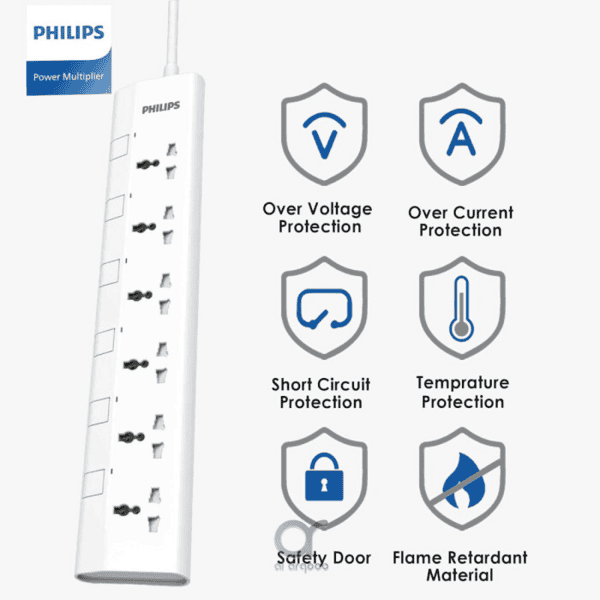 Philips 6-Way Universal Power Extension Cord 3M White additional product image