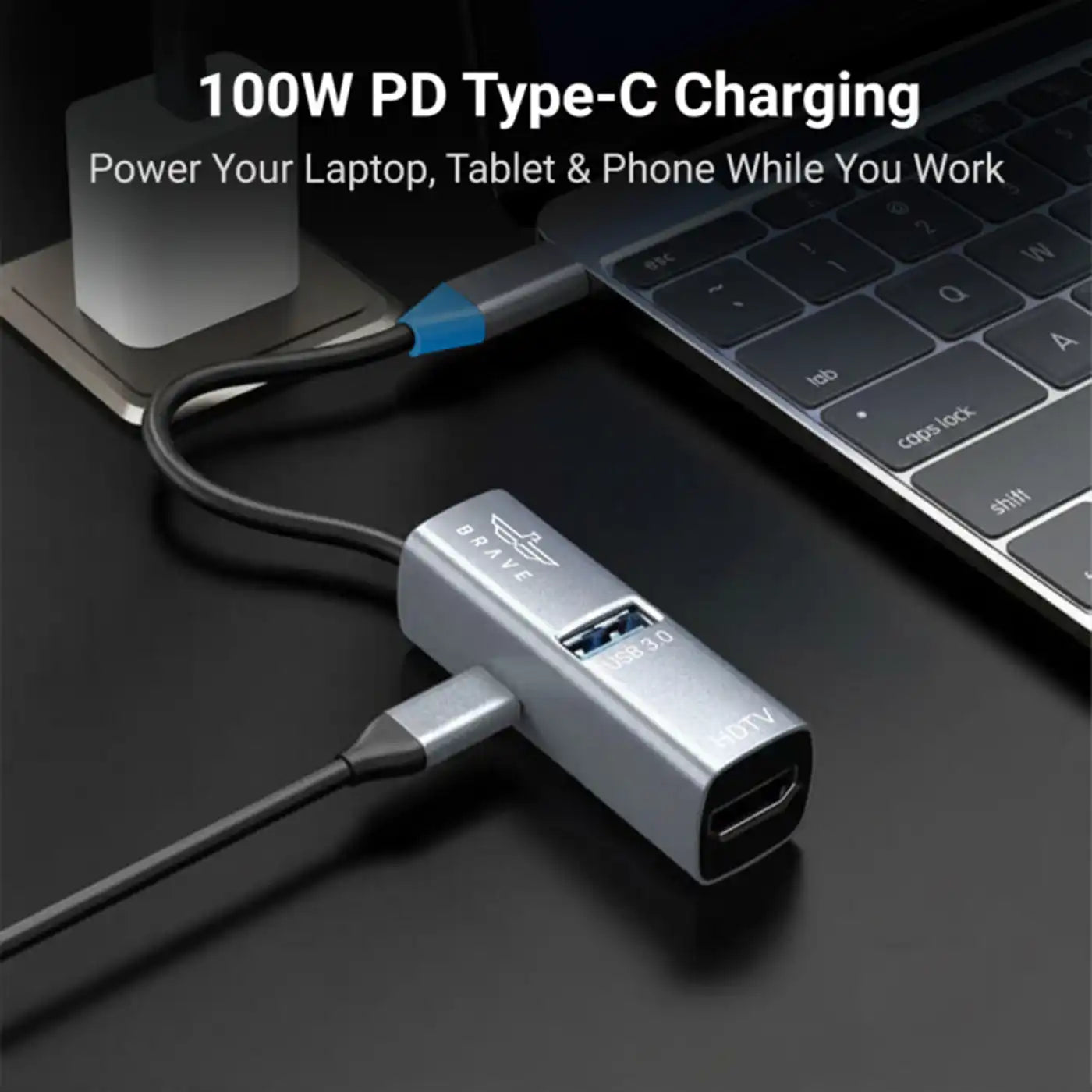 BRAVE BraveLink USB-C 3-in-1 Adapter BH-03 with 4K HDMI - Grey product image