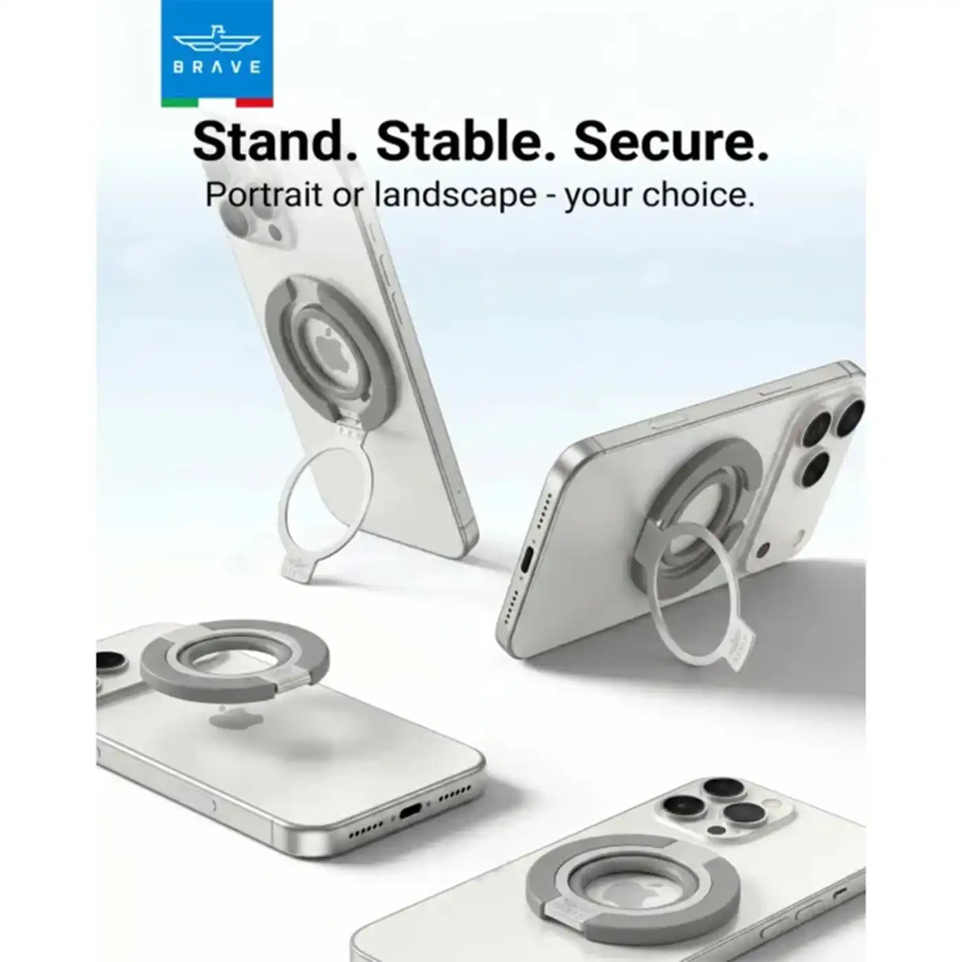 Brave Grip 3-in-1 Magnetic Grip and Kickstand – Grey