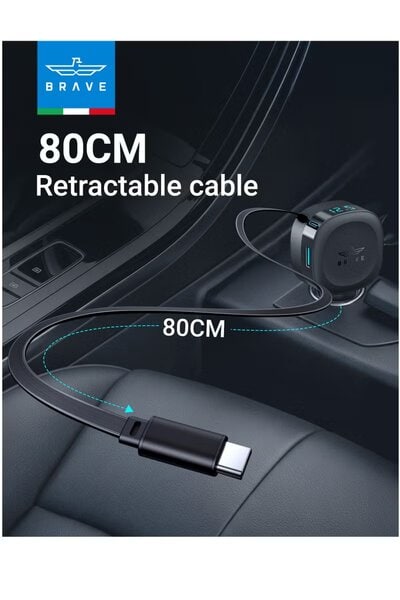 Brave 60W Dual Port Car Charger with TYPE-C CABLE product image