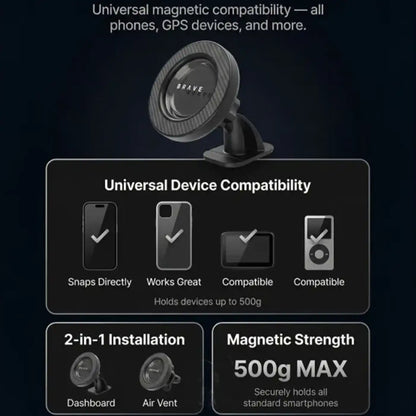 Brave 2-in-1 Magnetic Car Phone Holder - Black