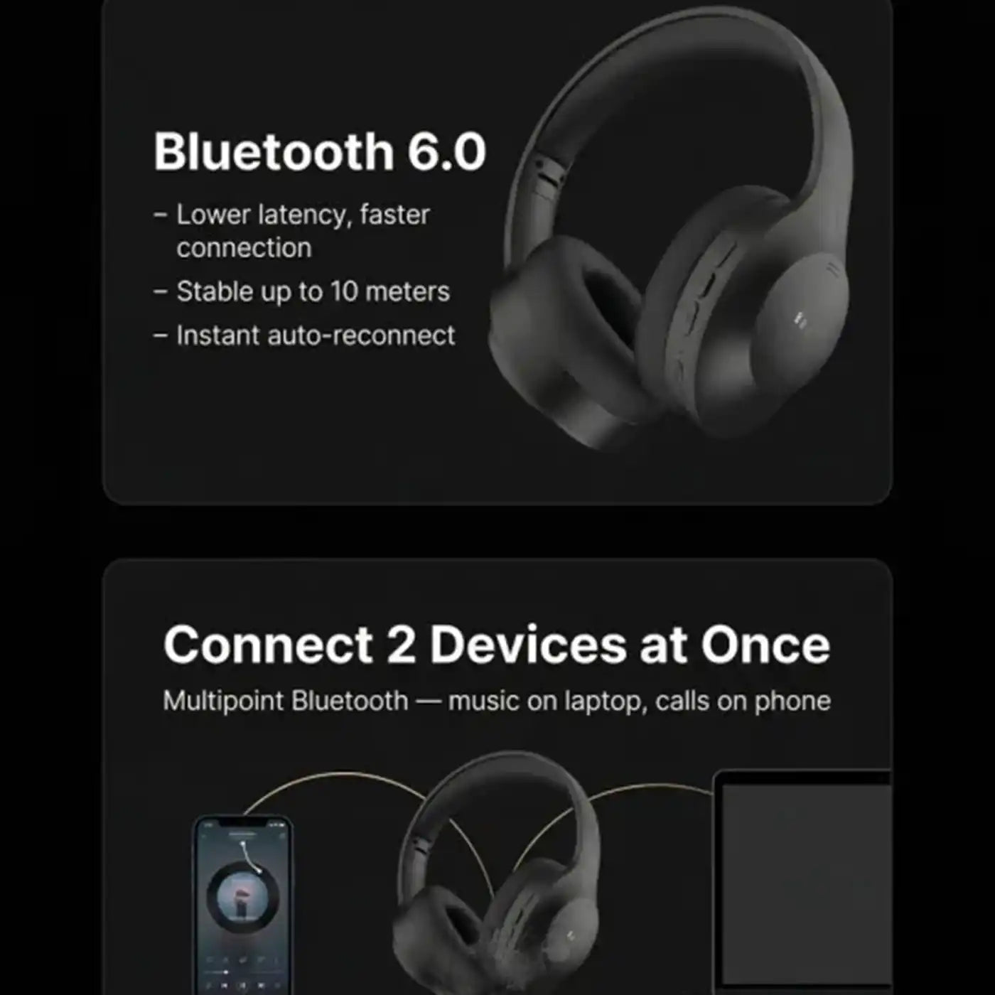 Brave BWH-01 AuraMax ANC Wireless Headphones Bluetooth 6.0, - Black