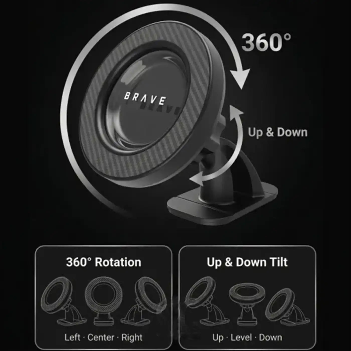 Brave 2-in-1 Magnetic Car Phone Holder - Black