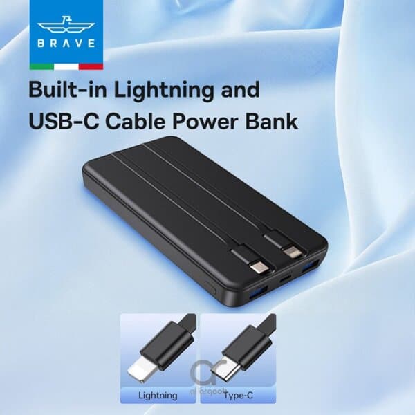 BRAVE 12000mAh Power Bank Built-in USB-C & Lightning Cables product photo