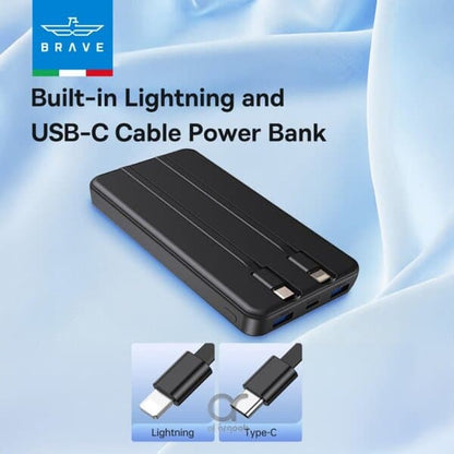 BRAVE 12000mAh Power Bank Built-in USB-C & Lightning Cables product photo