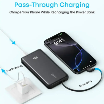 Anker Zolo Power Bank 10000mAh 22 5W Fast Charging Built-In USB-C Cable Black