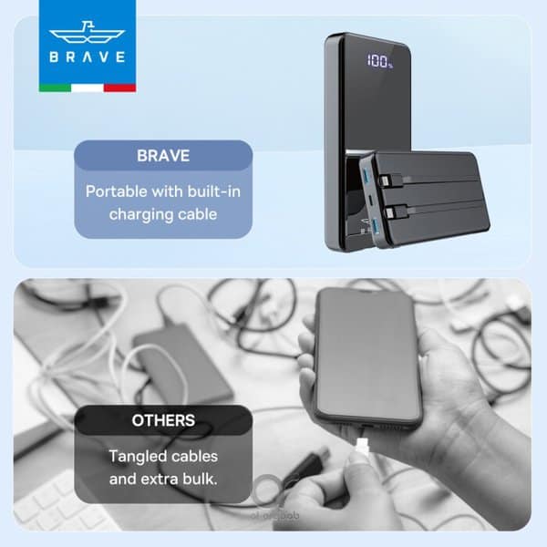 BRAVE 12000mAh Power Bank Built-in USB-C & Lightning Cables product image