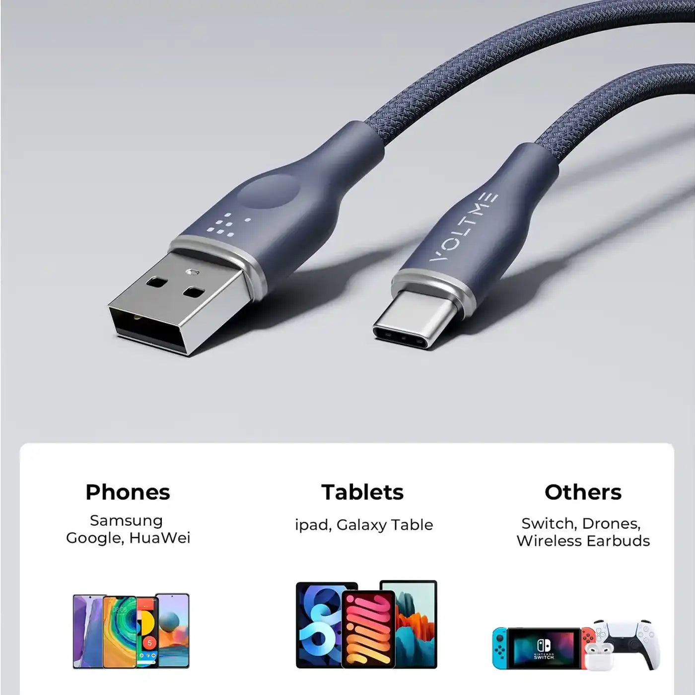 Voltme PowerLink RUGG USB-A to USB-C Cable 60W / 1M – Blue