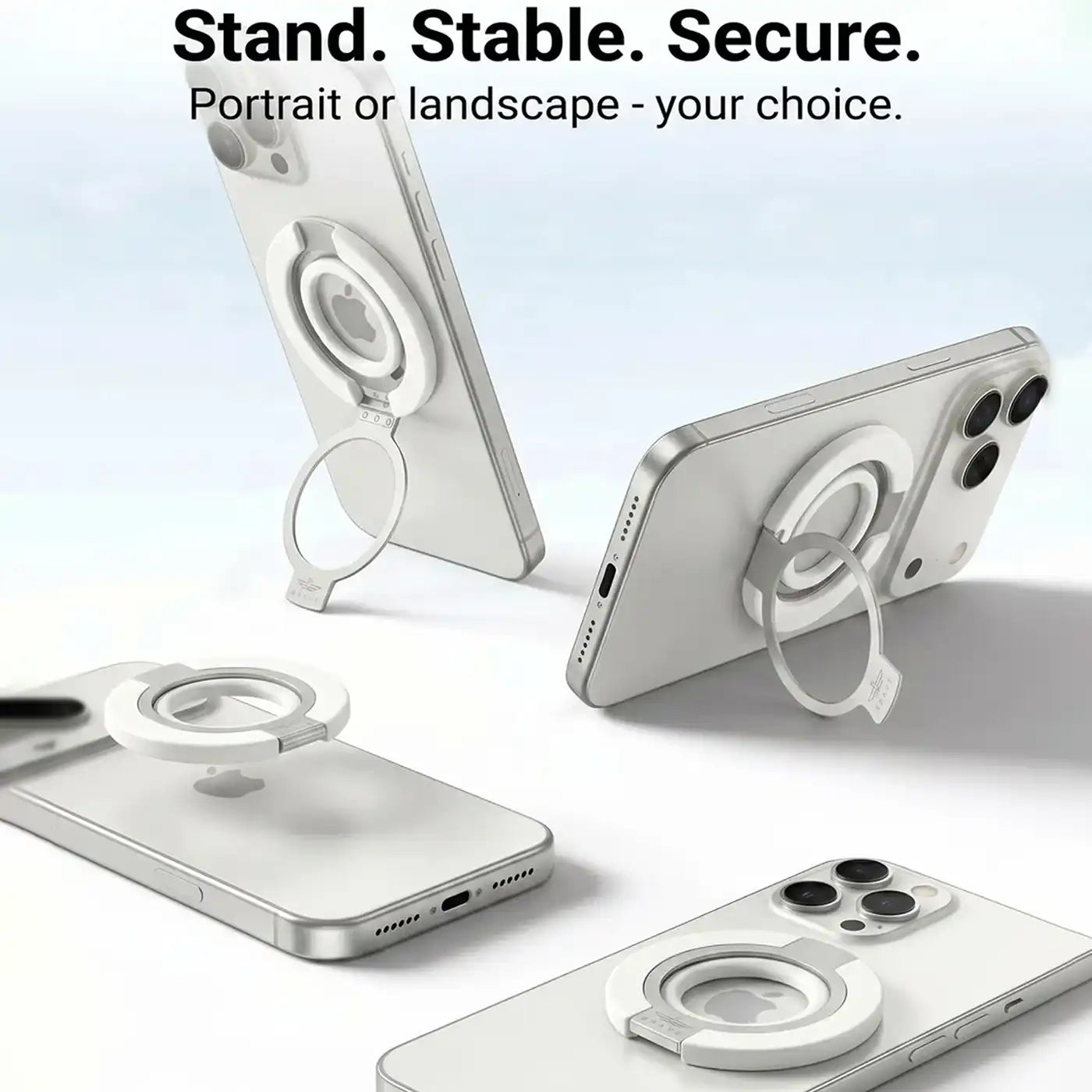 Brave MagSafe 3-in-1 Magnetic Phone Grip with Finger Strap & Kickstand – White