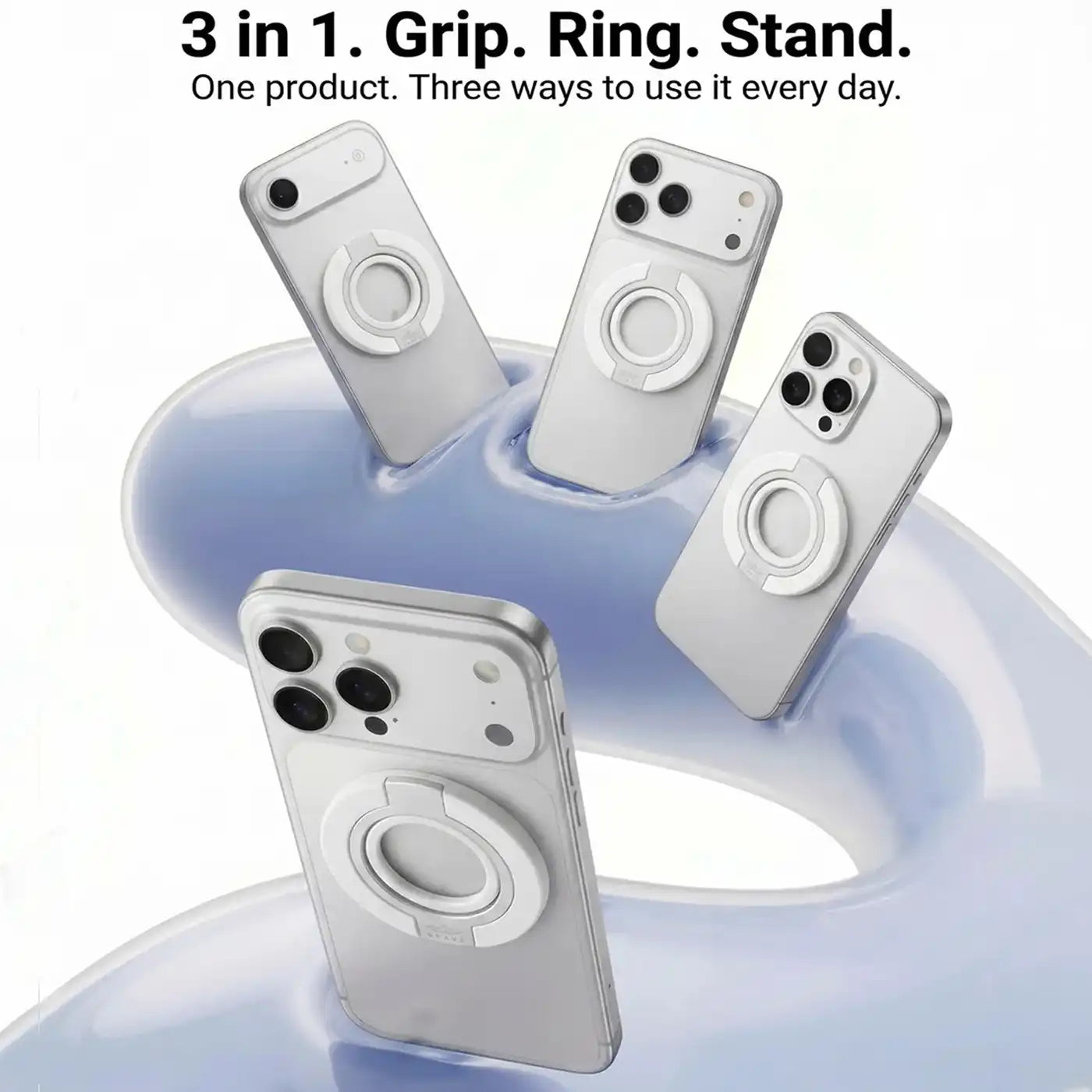 Brave MagSafe 3-in-1 Magnetic Phone Grip with Finger Strap & Kickstand – White
