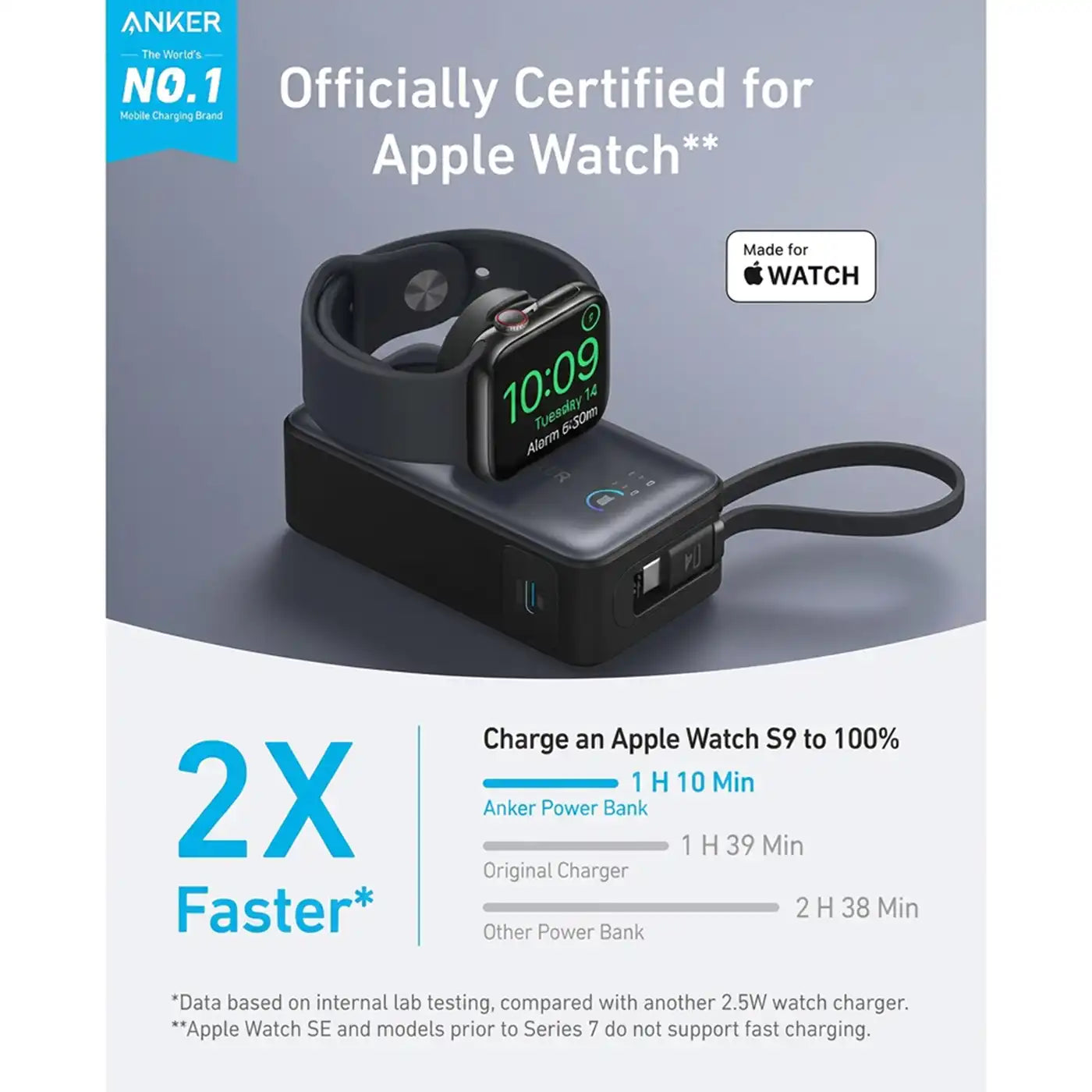 Anker MagGo Power Bank 10K 35W for Apple Watch Built-In USB-C - Black product photo
