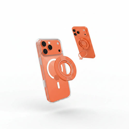Brave MagSafe 3-in-1 Magnetic Phone Grip with Finger Strap & Kickstand – Orange