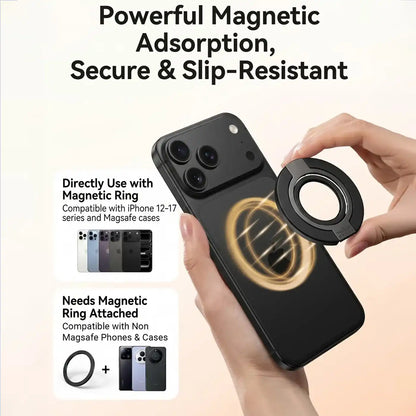 Brave MagSafe 3-in-1 Magnetic Phone Grip with Finger Strap & Kickstand  – Black