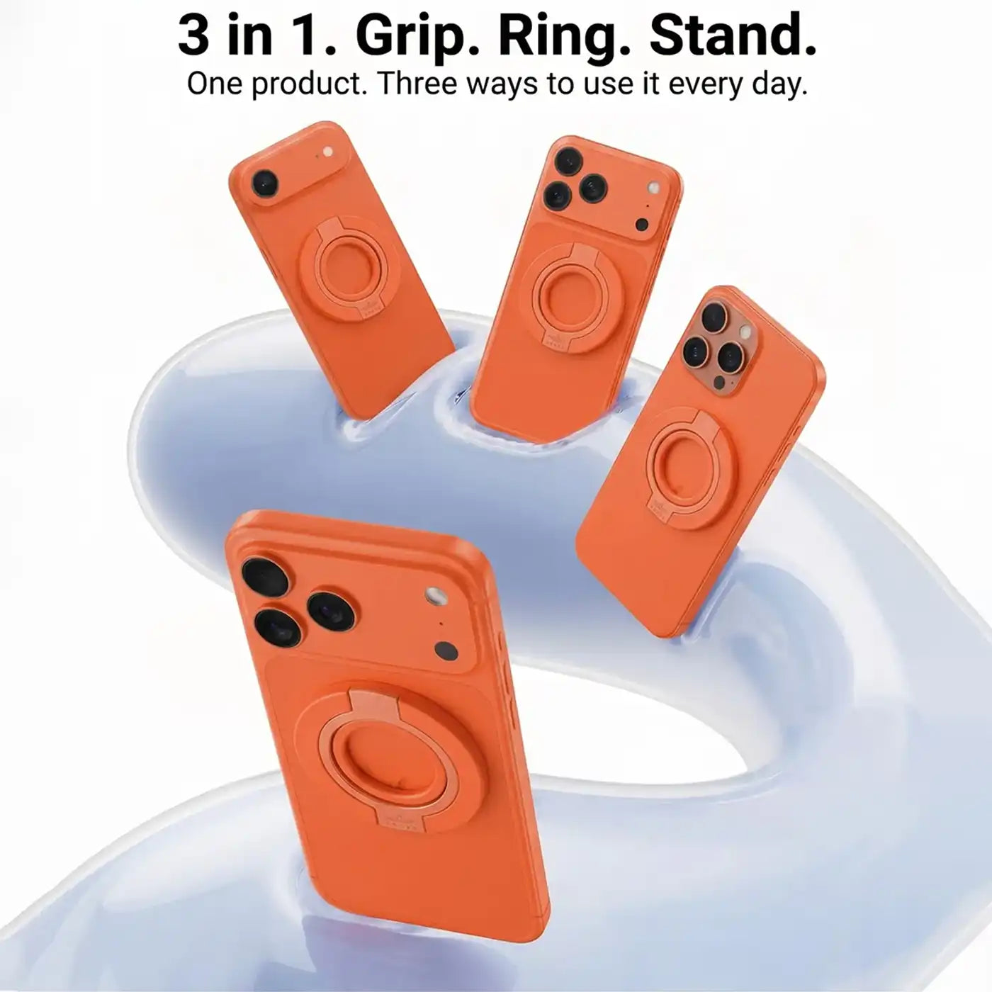 Brave MagSafe 3-in-1 Magnetic Phone Grip with Finger Strap & Kickstand – Orange