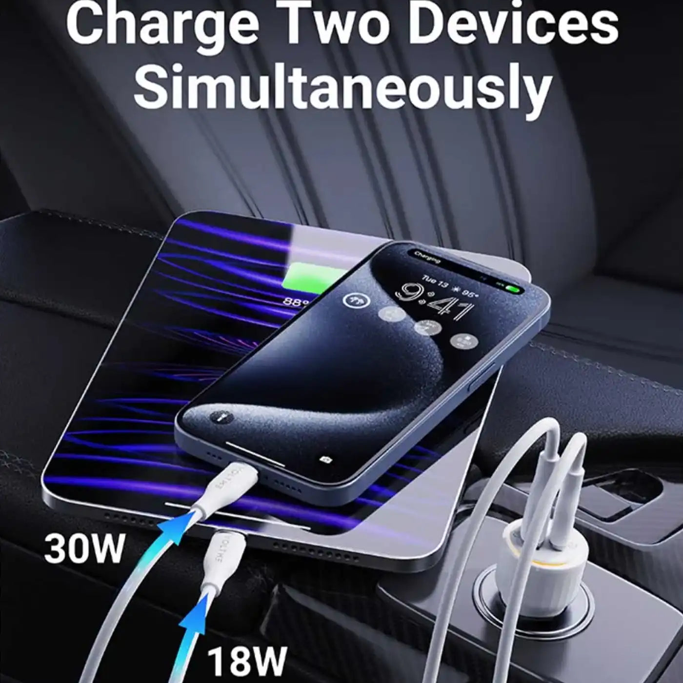 Voltme Cazo 48 CA Car Charger – 48W – Dual Port – White