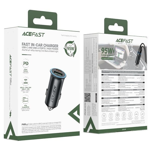 Acefast Fast Charge Car Charger B16 95W 1xUSB-C + 1xUSB-A product photo