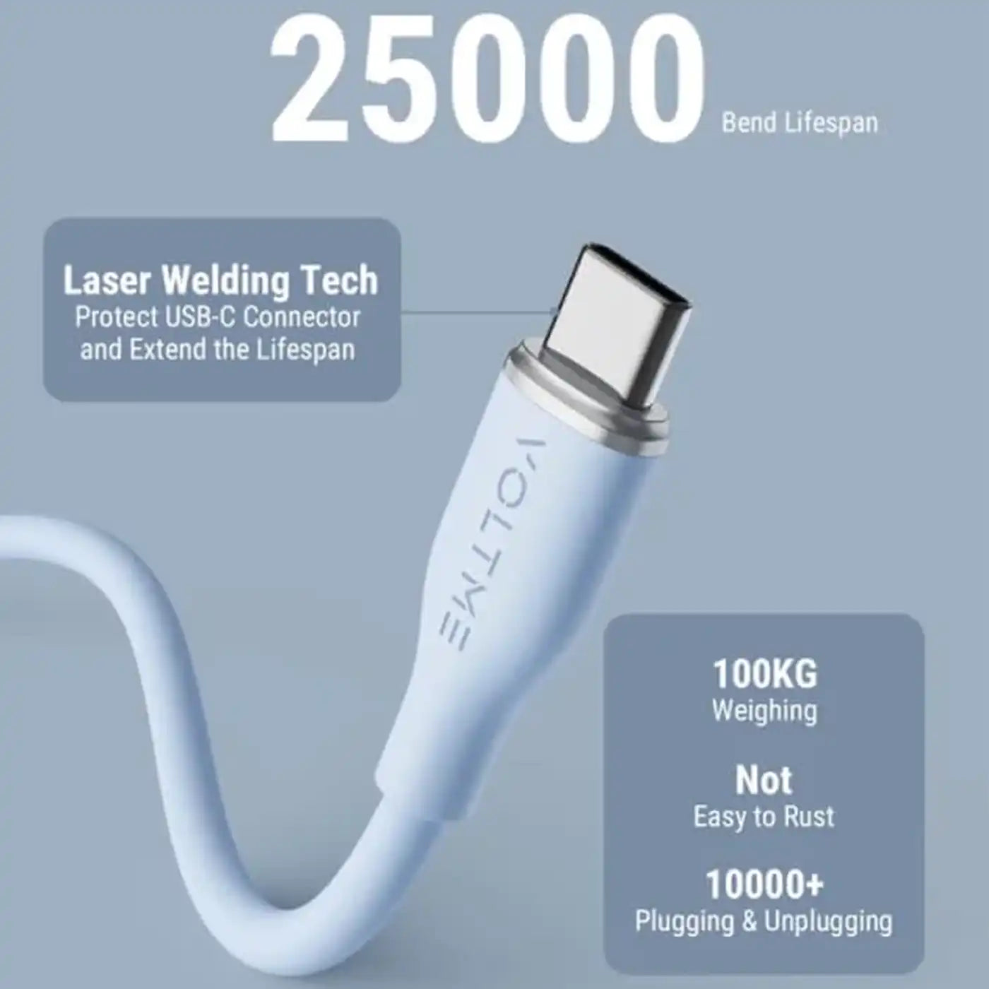 Voltme PowerLink MOSS USB-C to USB-C Cable – 100W – 1M – Blue