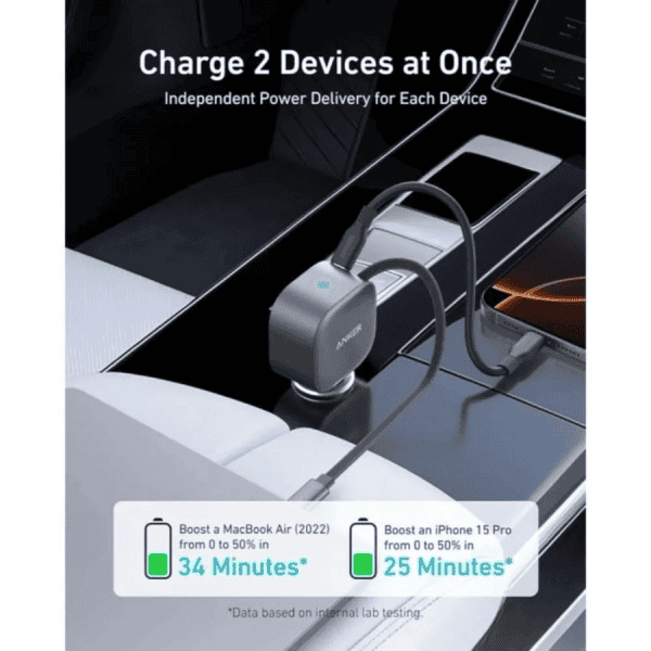 Anker Car Charger 75W Built-In Retrac C Cable Gray additional product image