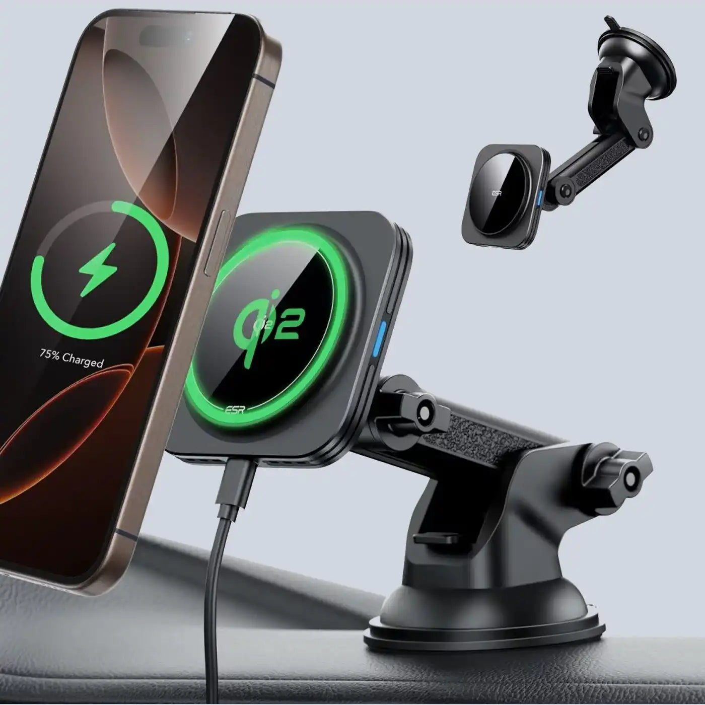 ESR Halolock Magnetic Magsafe Dashboard Car Mount Wireless Charger QI2 15W Black
