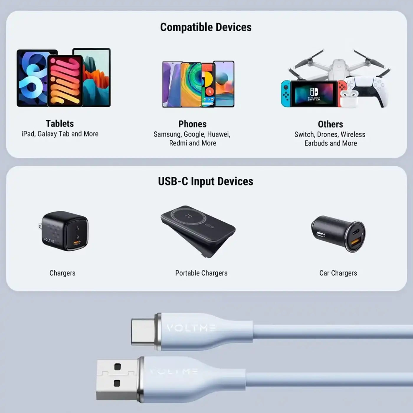 Voltme PowerLink MOSS USB-A to USB-C Cable – 60W – 1M – Blue