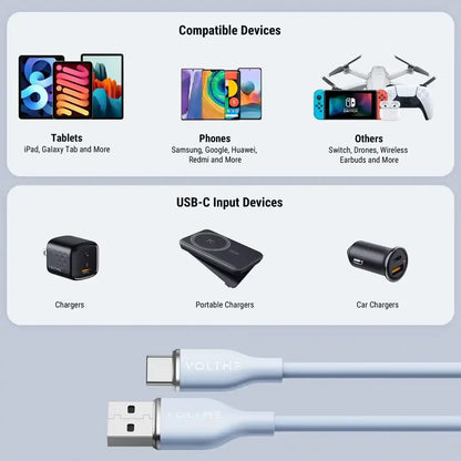 Voltme PowerLink MOSS USB-A to USB-C Cable – 60W – 1M – Blue