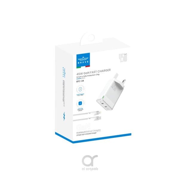 Brave 45W GaN Dual Type-C Fast Charger Smart & Safe Protection Chip Type-C to