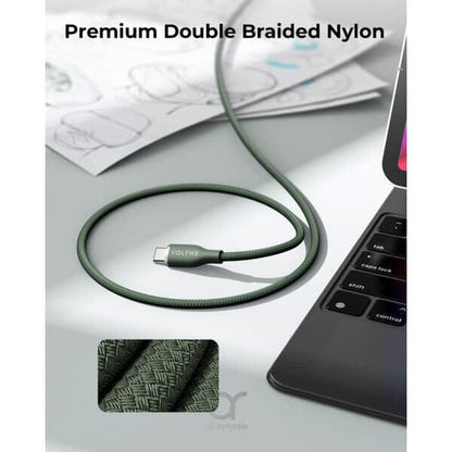 Voltme Powerlink Rugg Double Type C to Lightning 3A 1 2M Zinc-Alloy Dark Green