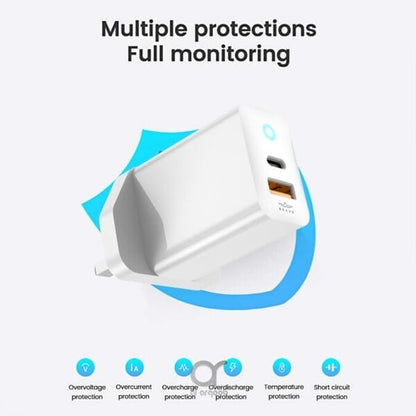 Brave 30W GaN Dual Port Fast Wall Charger Type-C + USB-A 60W Fast Type-C to C