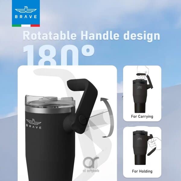 Brave Temp Guard Vacuum Insulated Travel Mug 180° Rotating Handle 24H Cold & 12H
