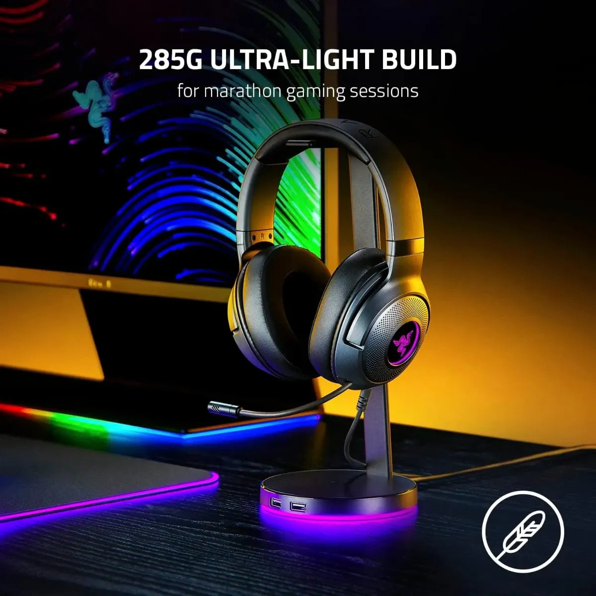 Razer Kraken V3 X Wired USB Gaming Headset - HyperClear Mic, Surround Sound, Chroma RGB, for PC &amp; PS4 - Black