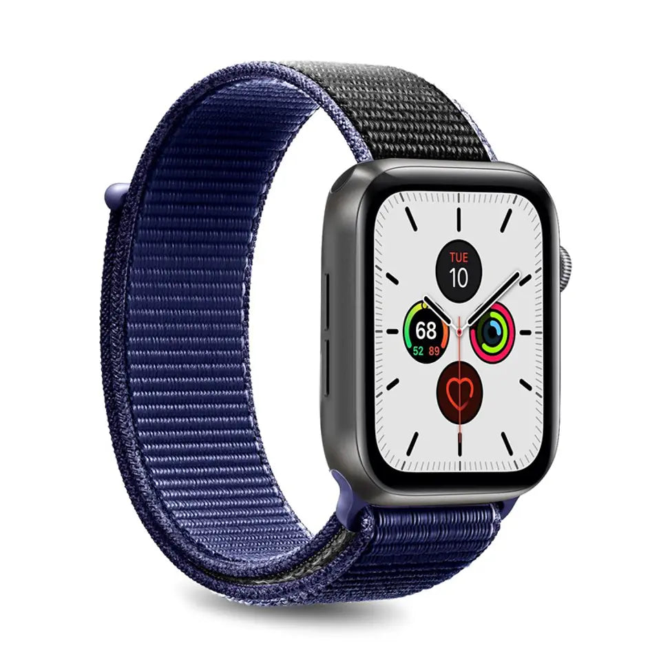 Puro Sports Band In Breathable Nylon for Apple Watch 42 44 45 mm Strap Navy Black