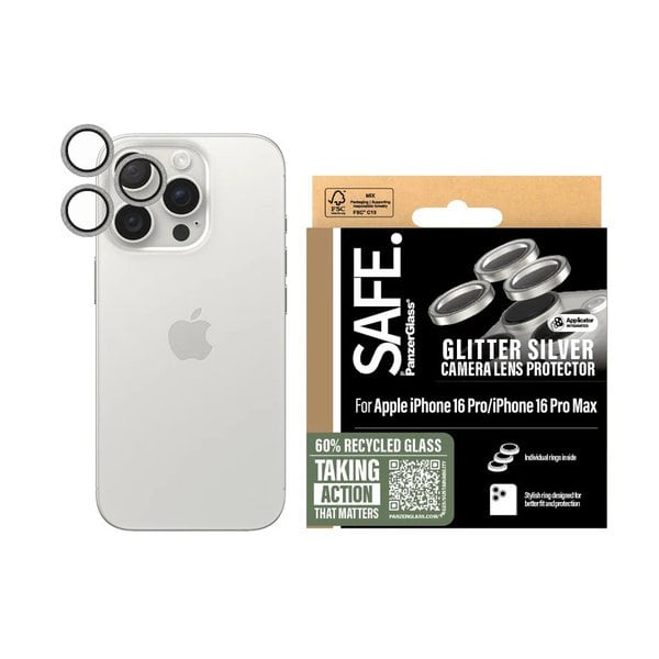 PanzerGlass® SAFE by Camera Lens Protector Glitter Silver iPhone 16 Pro 16 Pro