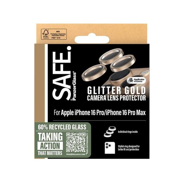 PanzerGlass® SAFE by Camera Lens Protector Glitter Gold iPhone 16 Pro 16 Pro Max