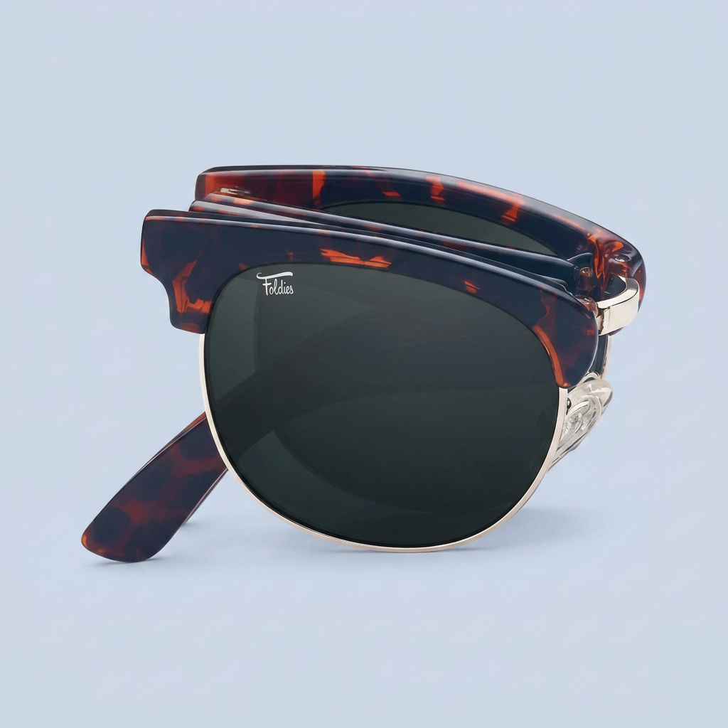 Foldies Tortoise Shell Folding Browline Sunglasses with Polarized Black Lenses product