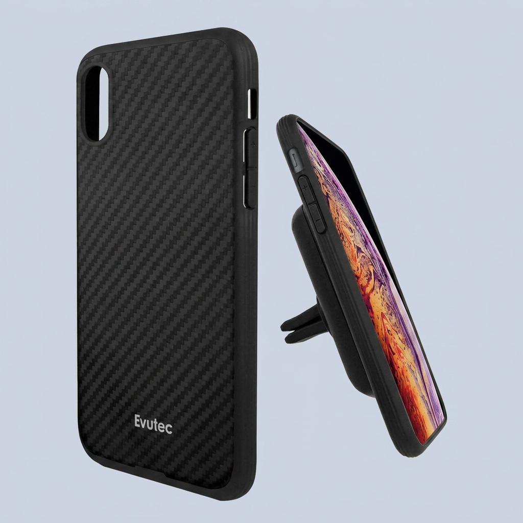 Evutec iPhone XS Max aER case cover aFIX Plus air Vent Magnetic Car mount - Karbon Black